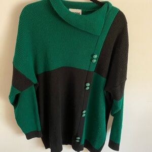 Hosanna Design USA Vintage‎ Green and Black Color Block Sweater Size Small
